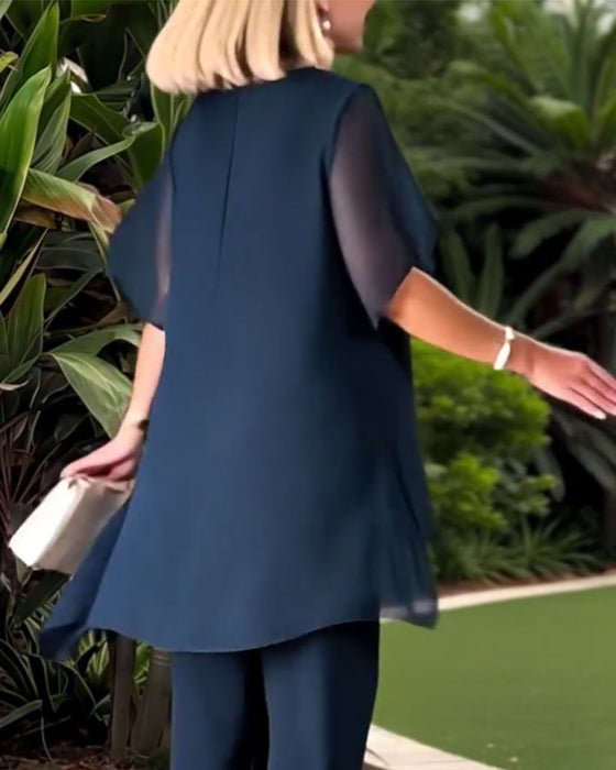 Sett Sjiffong Asymmetrisk Topp Bredt Ben Bukser