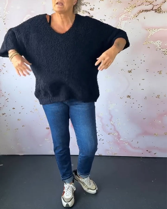 V-hals ensfarget casual genser