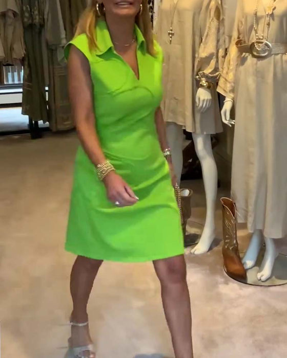 Kjole V-Hals Ermeløs Tettsittende Midje