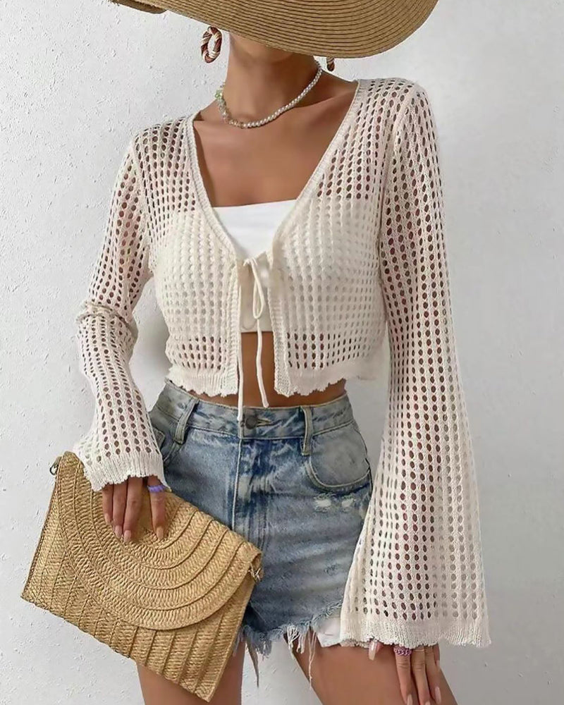 Cardigan Enkel Solid Hul Ut Strand