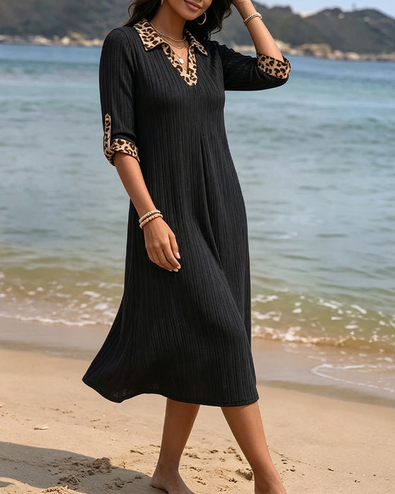 Bluse Avslappet Leopardmønster Revers