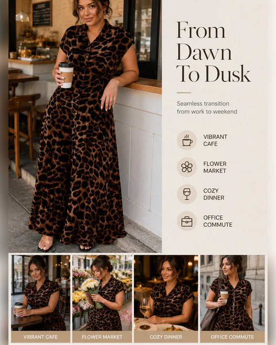 Kjole Avslappet Leopard Maxi