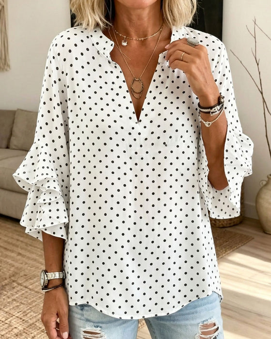 Bluse Prikket Flerlags Rynkeerme