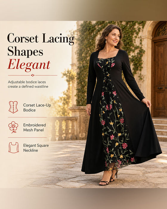 Kjole Firkantet Hals Rose Spliced Maxi