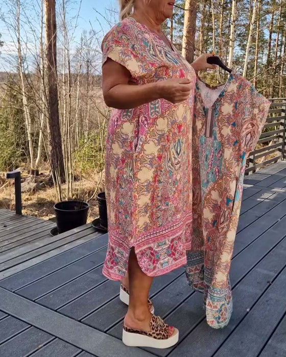 Kjole V-Hals Kortermet Mønstret Rett