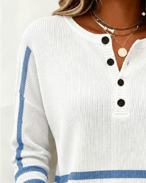 Pullover Stripet Henley Strikket