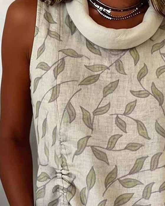 Tanktop Grønt Bladtrykk Snøring