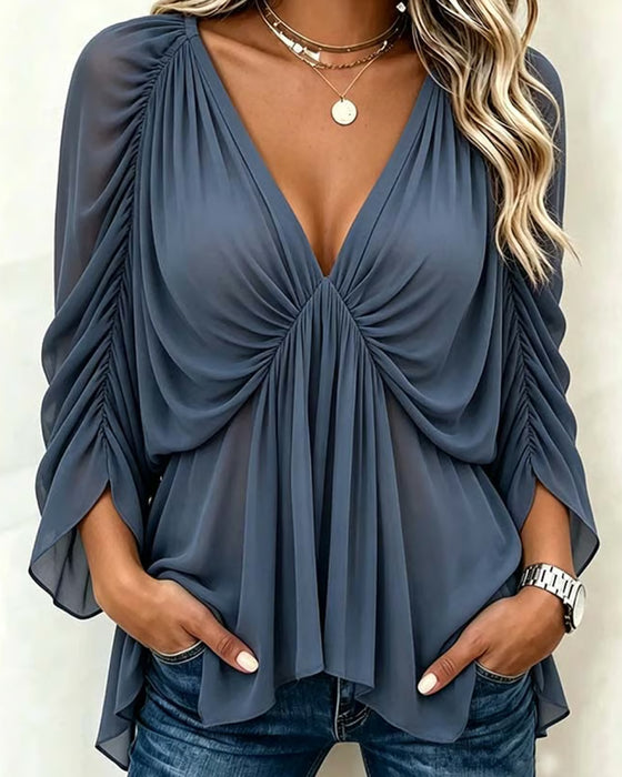 Bluse V-Hals Rynket Casual