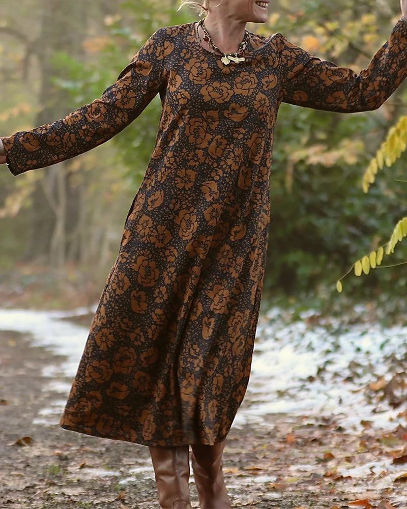 Kjole Blomstermønster Rund Hals Løs Passform