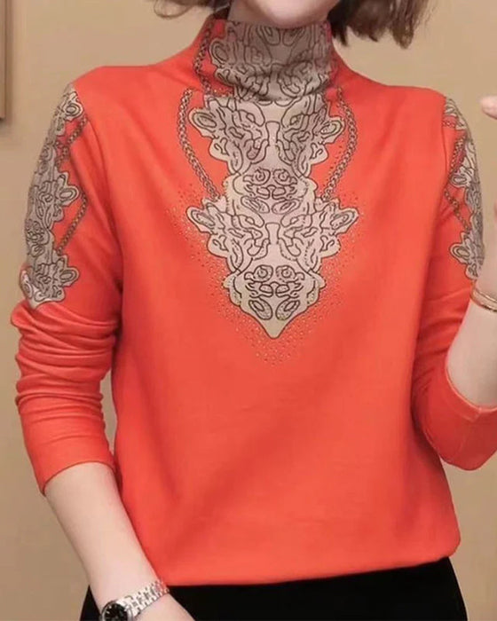 Topp Elegant Trykt Tettsittende Kvinner Ståkrage