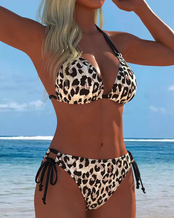 Bikini Leopard Trykk Halterneck Stropper