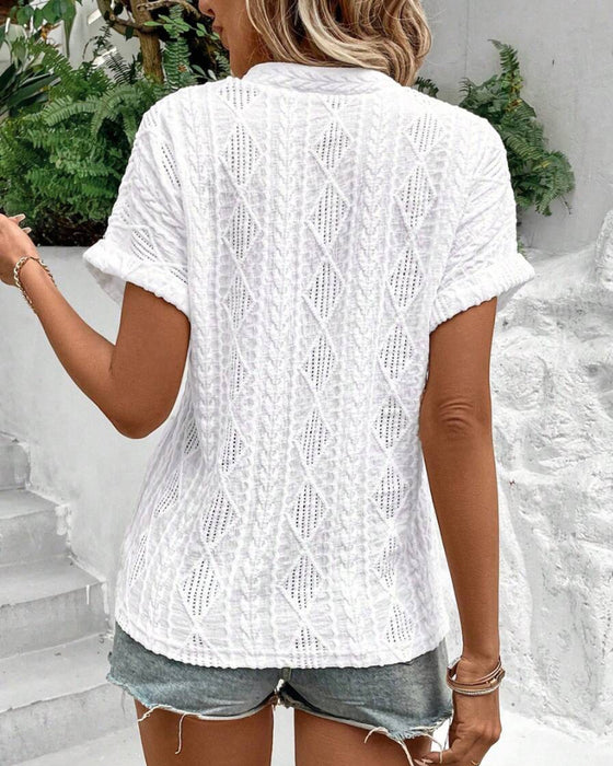 Bluse V-Hals Ensfarget Hullete Pustende