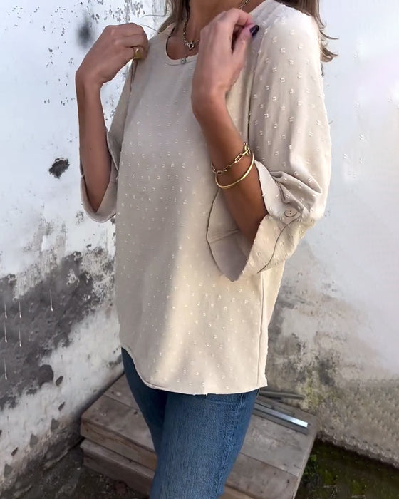 Bluse Langermet Rund Hals Ensfarget