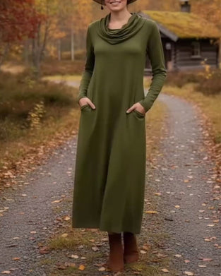 Kjole tilfeldig enkel ensfarget lomme