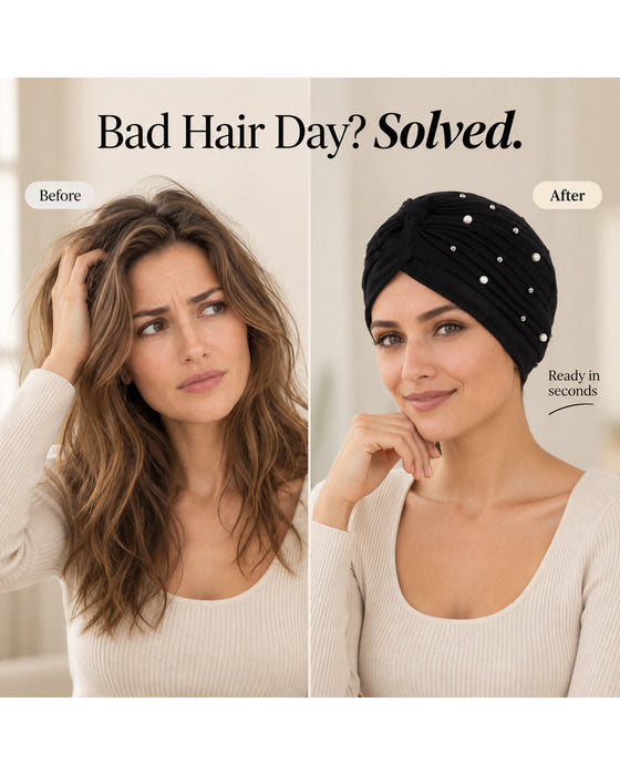 Lue Perle Plissert Forhåndsknytt Turban