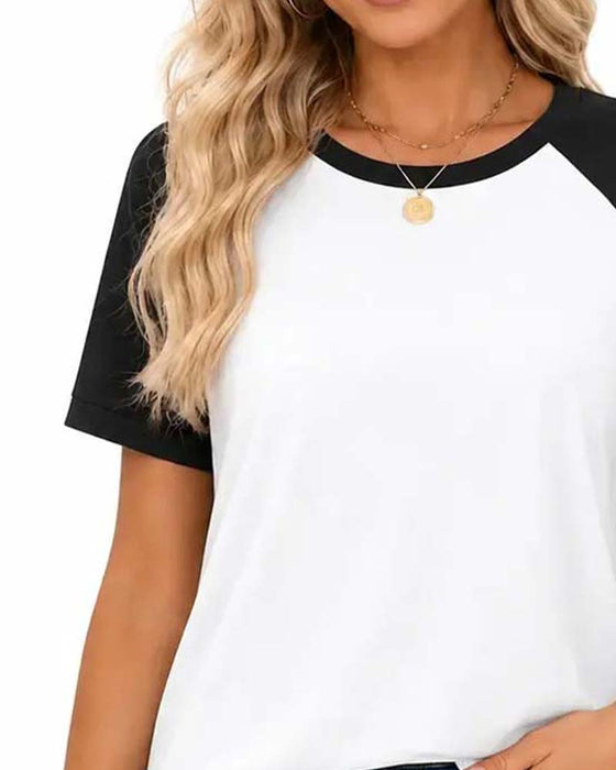 T-Shirt Rundhalset Fargeblokk Raglan Erme