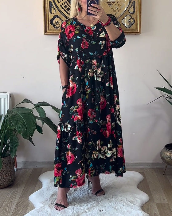 Kjole Løs Oversized Rund Hals Trykt