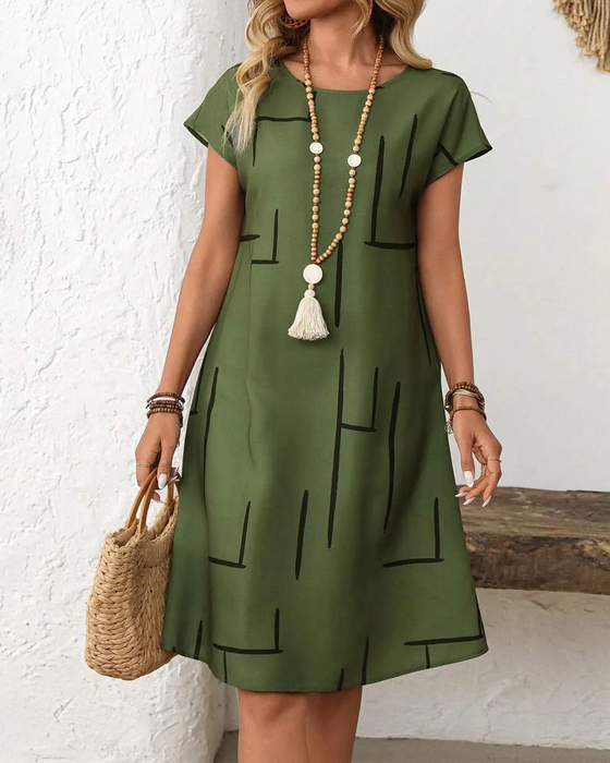 Kjole Dame Sommer Casual Trykk Rund Hals