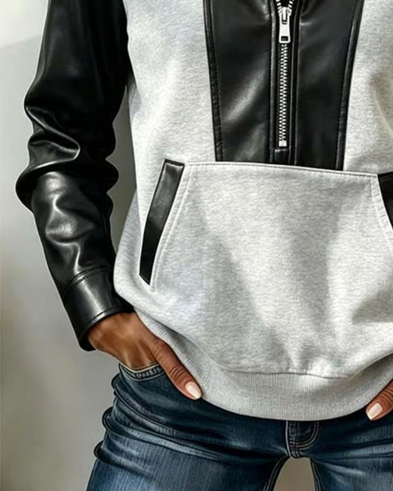 Hoodie Glidelomme Lomme Patchwork
