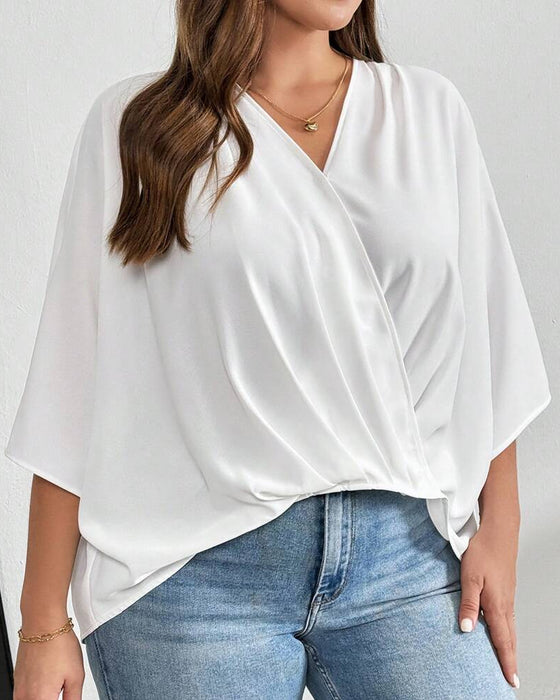 Bluse V-Hals Kors Uregelmessig Solid