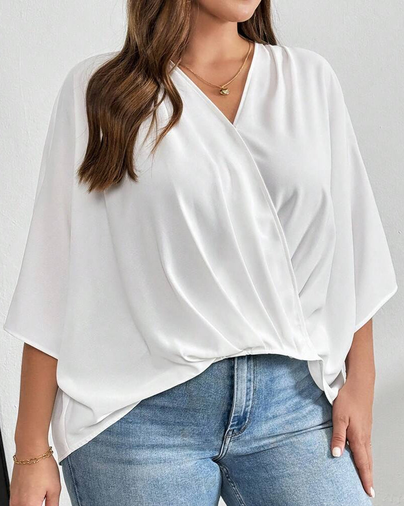 Bluse V-Hals Kors Uregelmessig Solid
