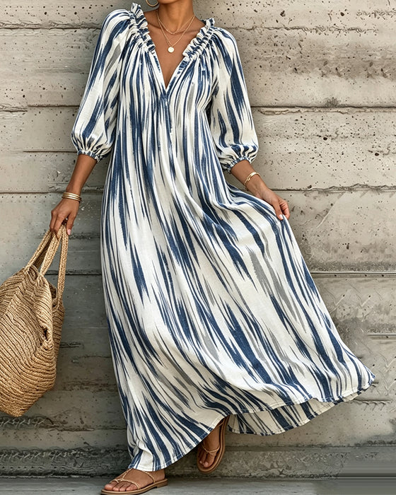 Kjole Tie-Dye V-Hals Puffererme Lang Resort