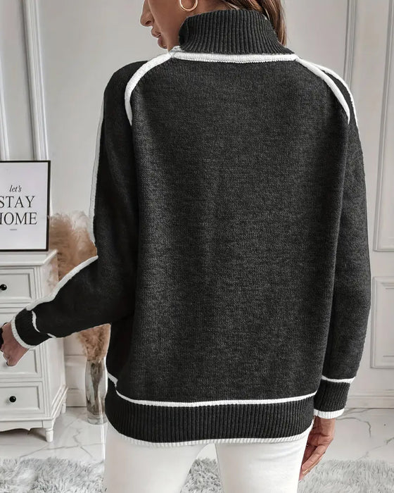 Turtleneck kontrastfarge enkel pullover genser