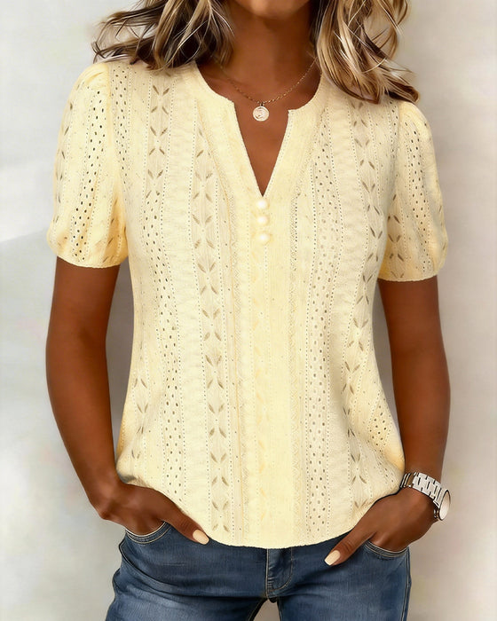 Bluse V-Hals Perle Knapp Boble Erme