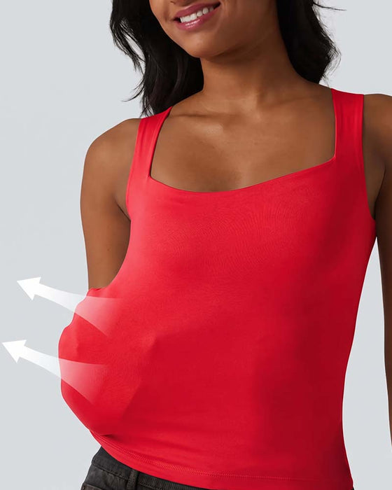 Tank Top Ensfarget Firkantet Hals Innbygd Bh