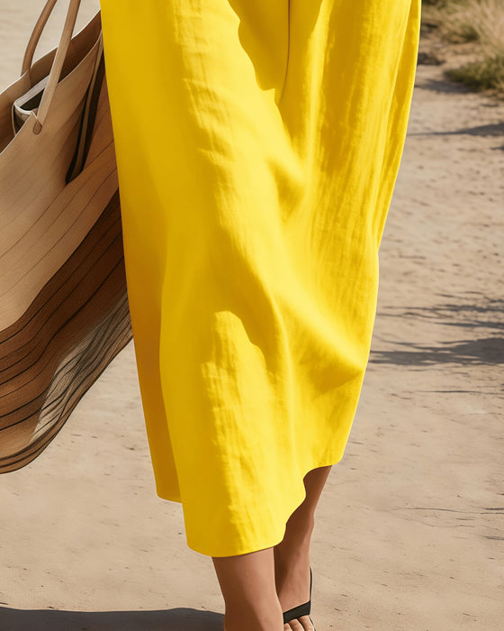 Kjole Ren Bomull Kortermet V-Hals Rett