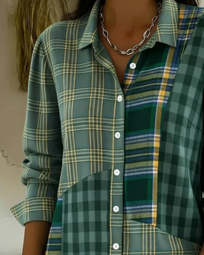 Skjorte Ruten Patchwork Casual