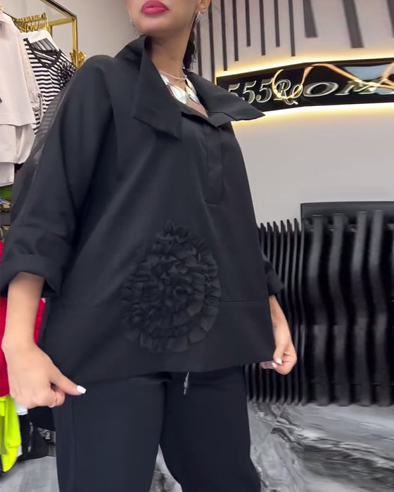 Lapel-blonde med lappeteppe blomsterbluse