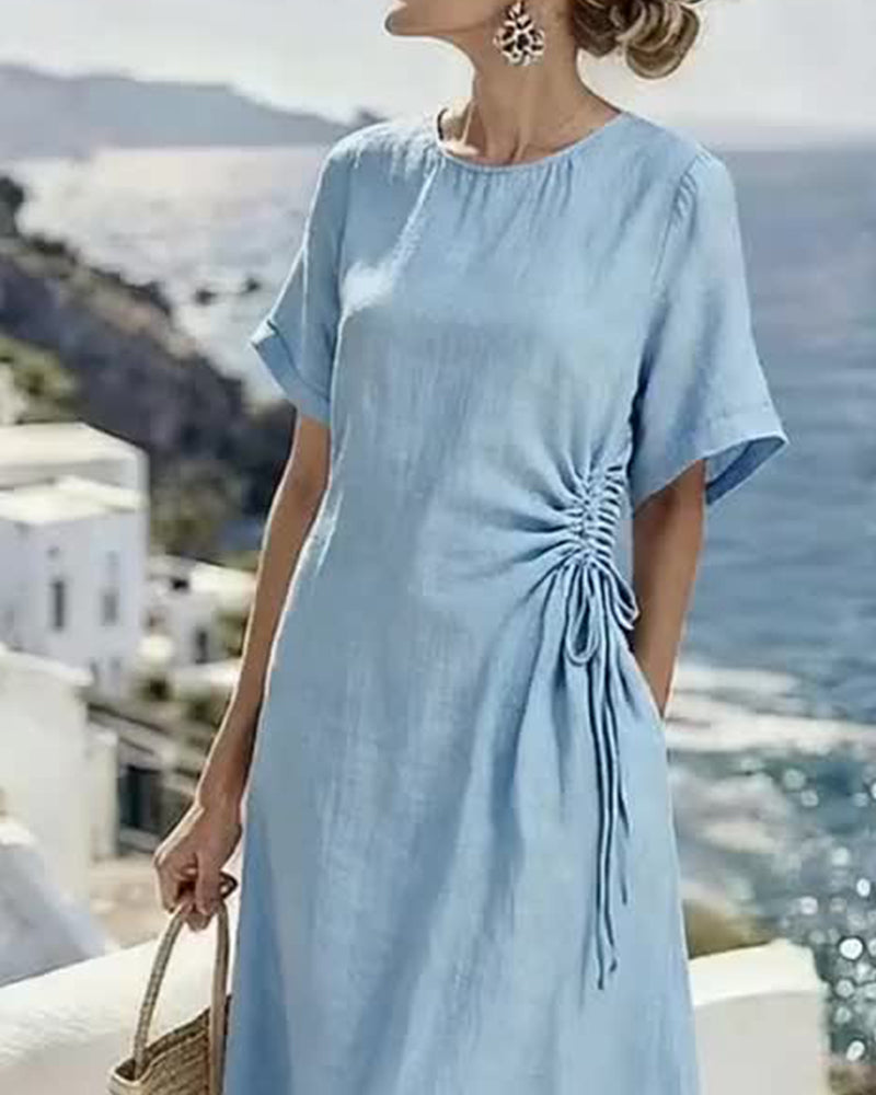 Kjole Kortermet Rund Hals Smokk Design