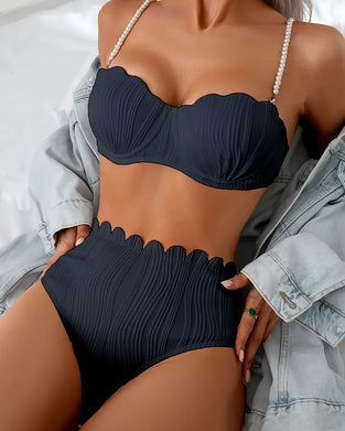 Bikini Perlestropp Teksturert Kamkant Sløyfe