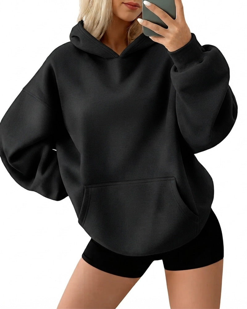 Hoodie Hetter Lomme Solid Løs