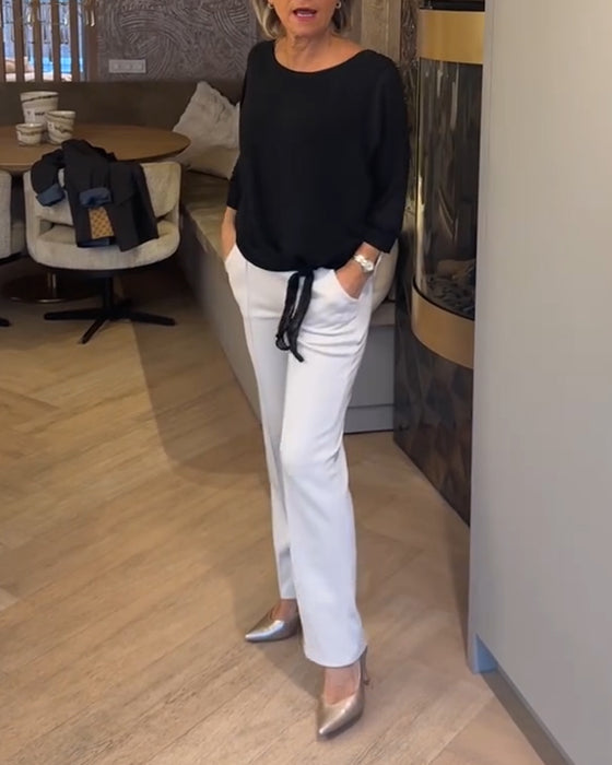 Bluse Enkel Rund Hals Ensfarget