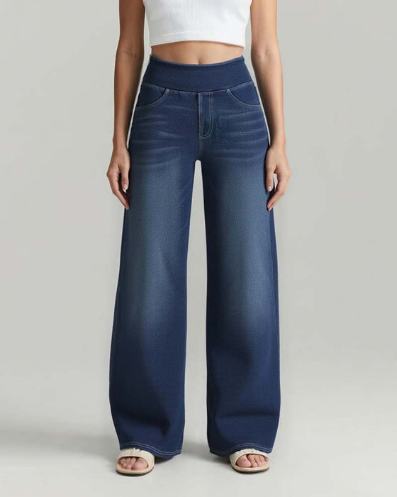 Bukser Elastisk Midje Denim Brede Ben