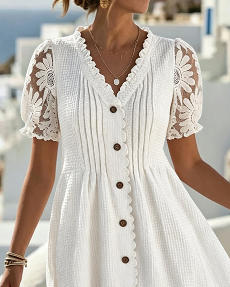 Kjole Puffererme Solsikke Blonde Patchwork