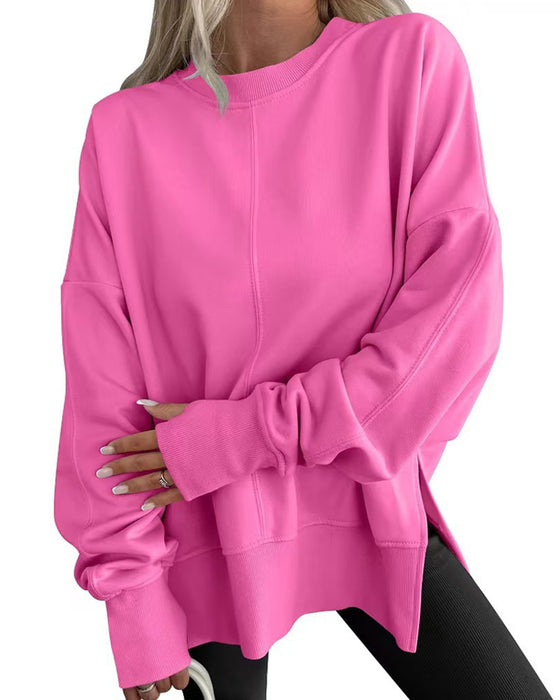 Sweatshirt Side Splitt Rund Hals Løs