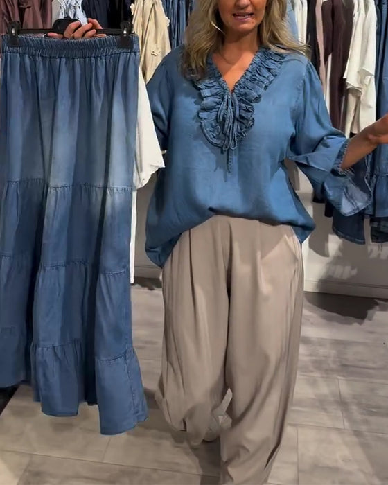 Bluse Rysj Kant Knyte Denim