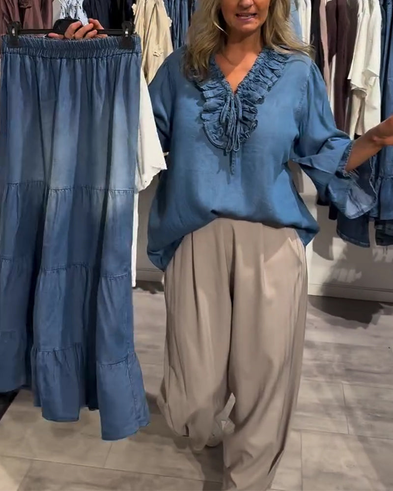 Bluse Rysj Kant Knyte Denim