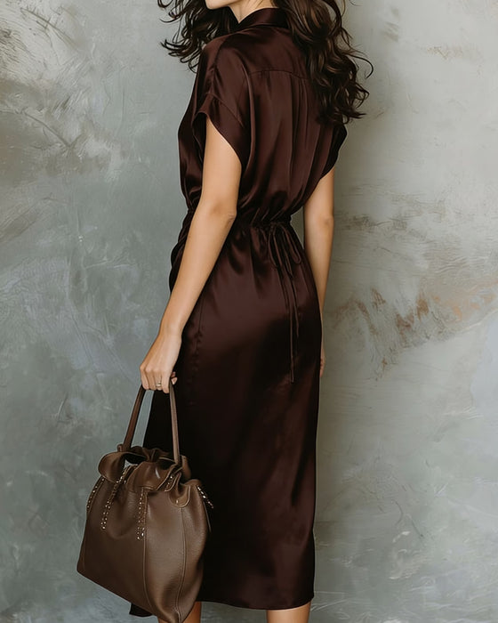 Kjole Jakkeslag Elegant Skjorte Midi
