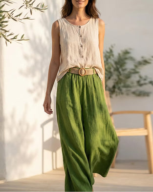 Sett Med Ermeløs Topp I Bomull Og Lin Avslappet