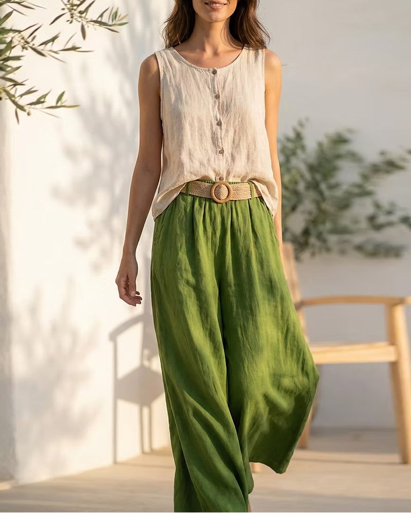 Sett Med Ermeløs Topp I Bomull Og Lin Avslappet