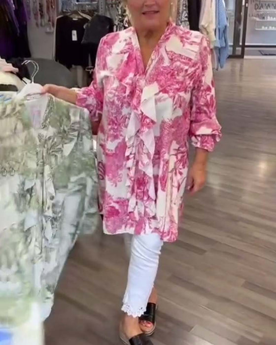 Uformell bluse med volang med skånsom trykk