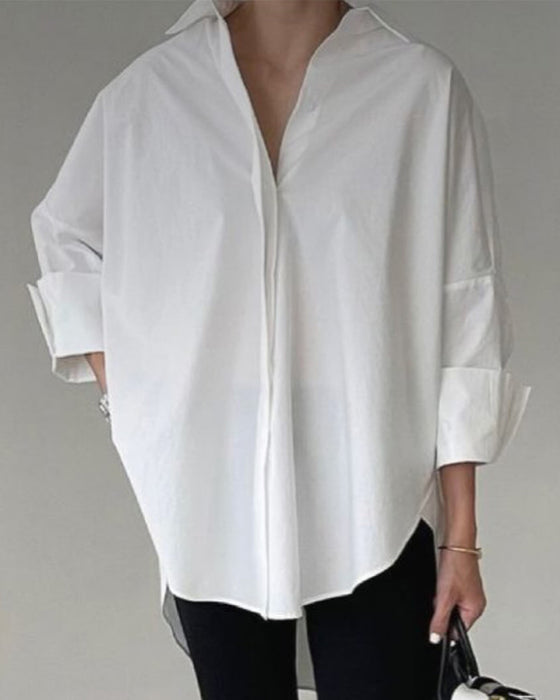 Bluse Drop-Skulder Løs Langermet