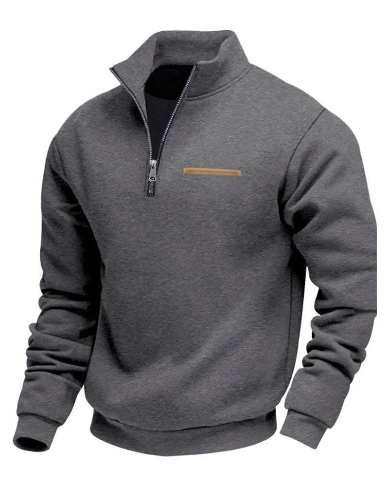 Sweatshirt Ensfarget Ståkrage Glidelås