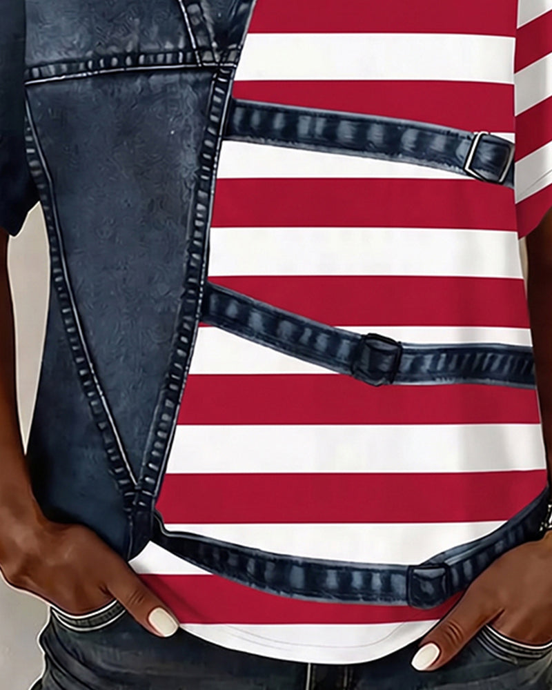T-Skjorte Stripe Lappeteppe Trykk