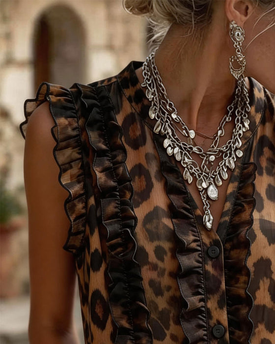 Tank Topp Ermeløs Leopard Trykk Rynket