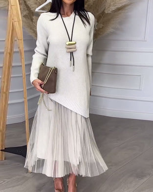 To-Delt Sett Med Genser Og Skjørt I Rund Hals Og Uregelmessig Design